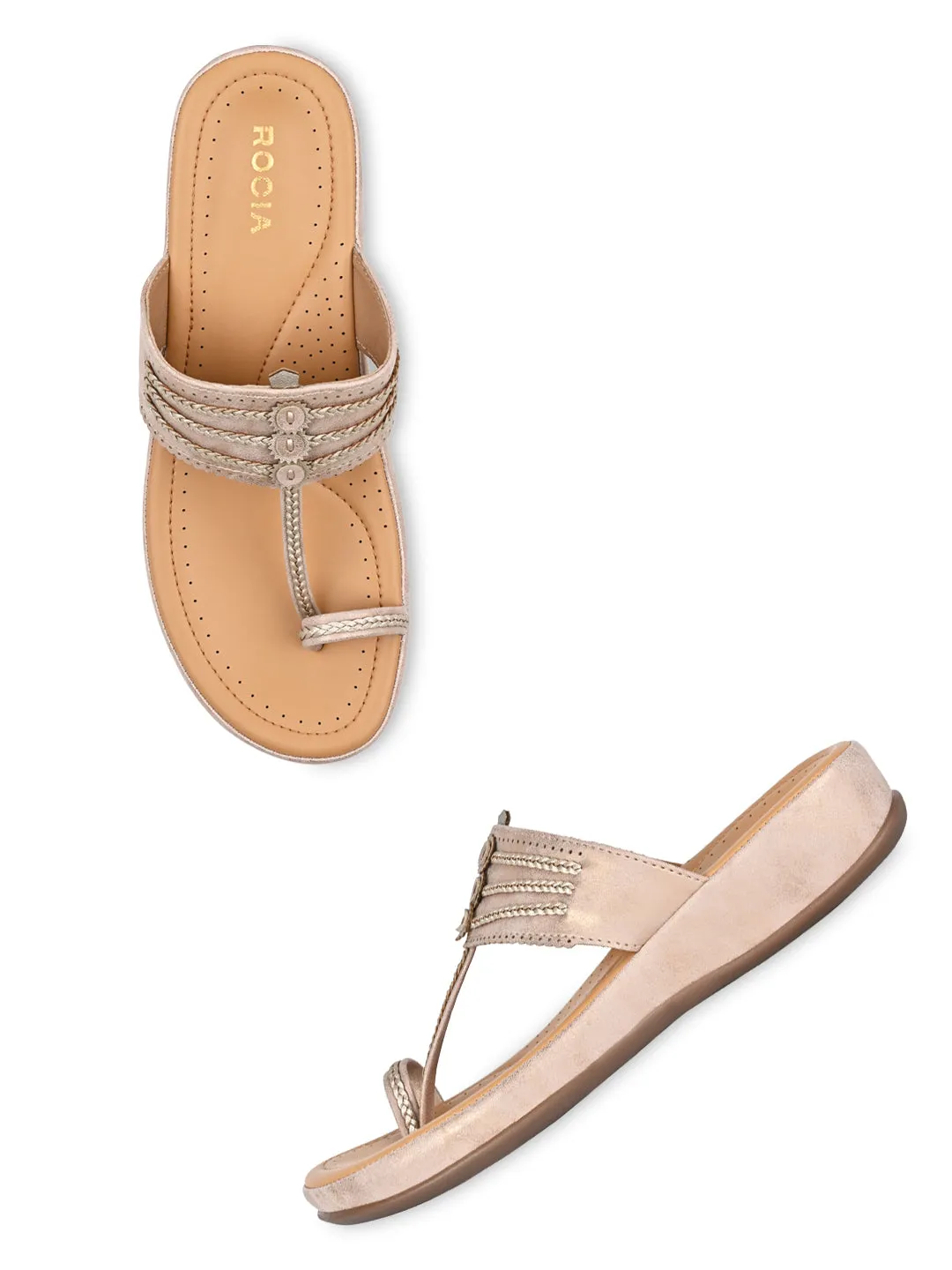 Rocia By Regal Rose Gold Women Stitch Down Comfortable Kolhapuris