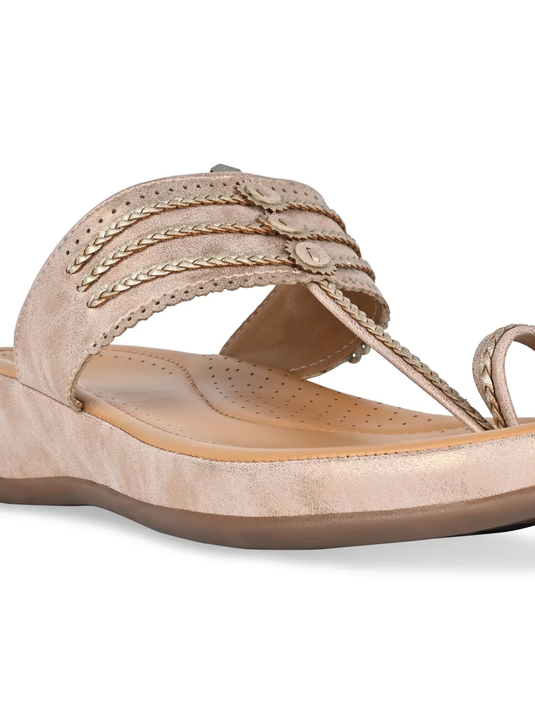 Rocia By Regal Rose Gold Women Stitch Down Comfortable Kolhapuris
