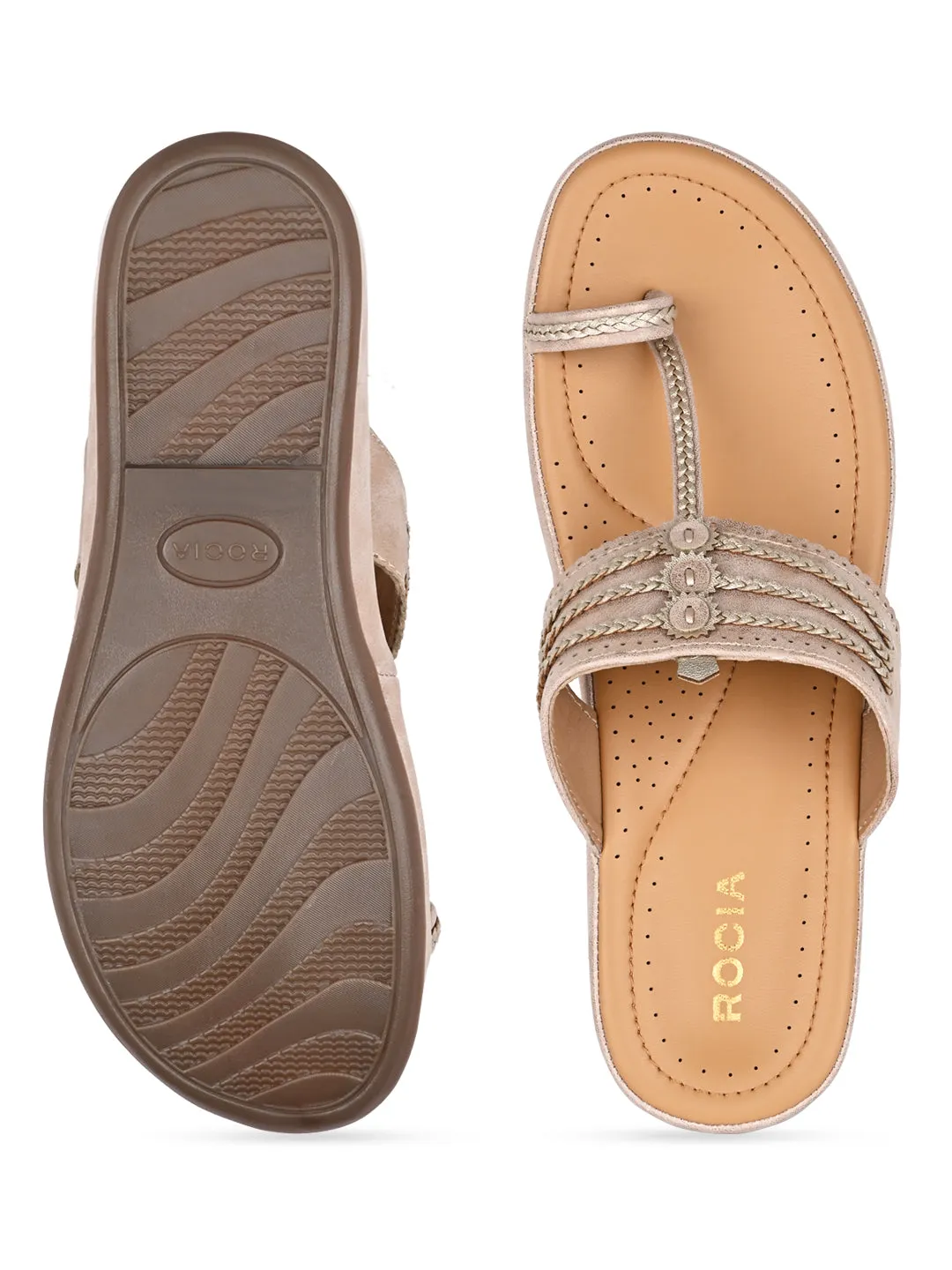 Rocia By Regal Rose Gold Women Stitch Down Comfortable Kolhapuris