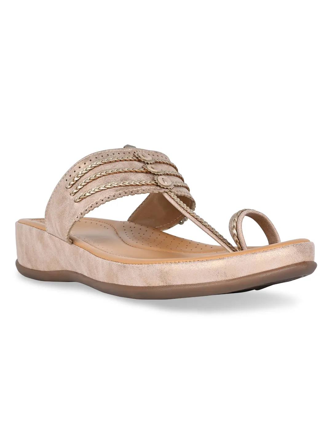 Rocia By Regal Rose Gold Women Stitch Down Comfortable Kolhapuris