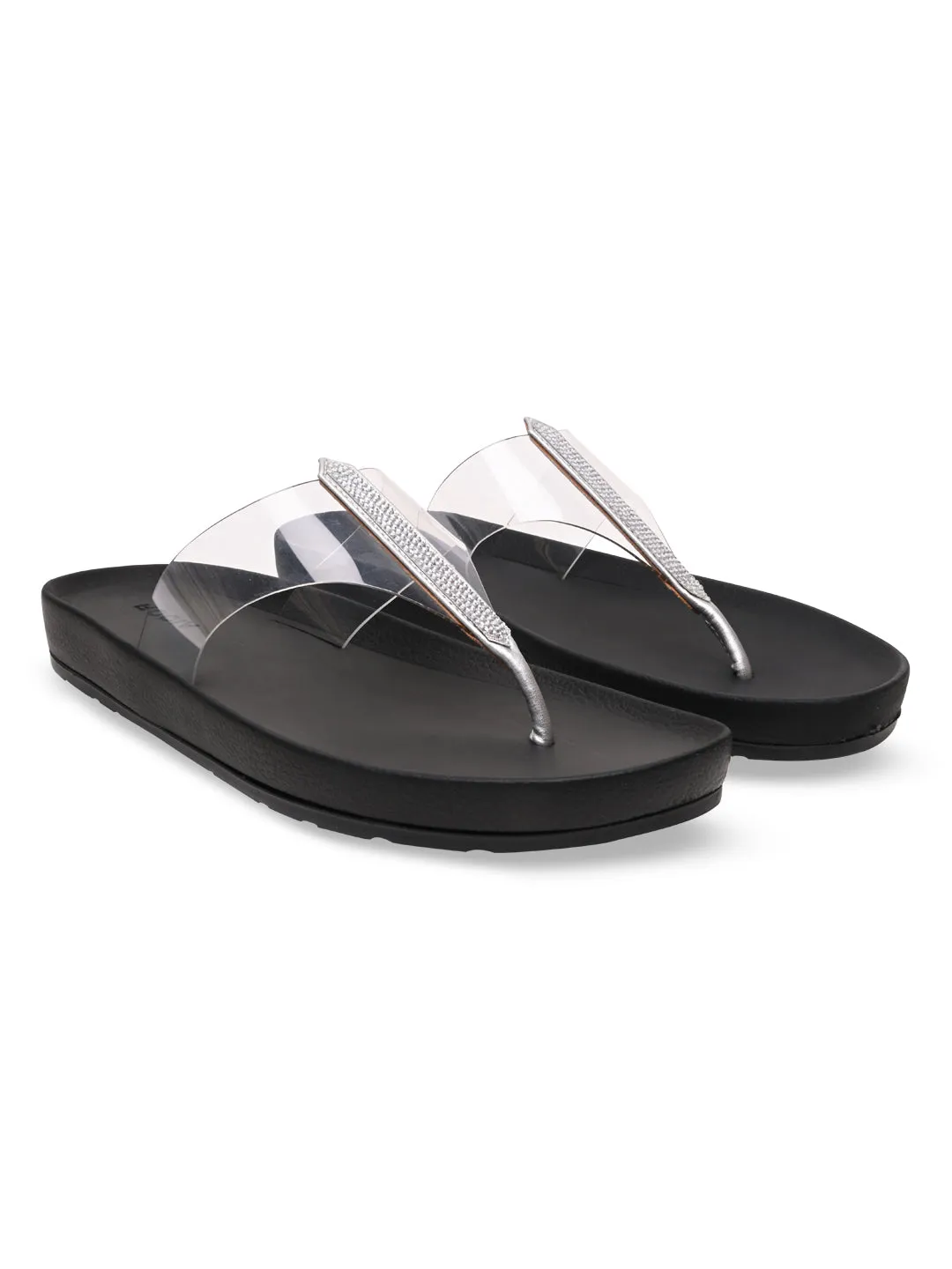 Rocia By Regal Transparent Women Diamond Studded Vinyl Flats