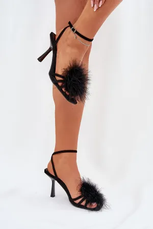 Step in Style Eco Suede Stiletto Heel Sandals with Feathers
