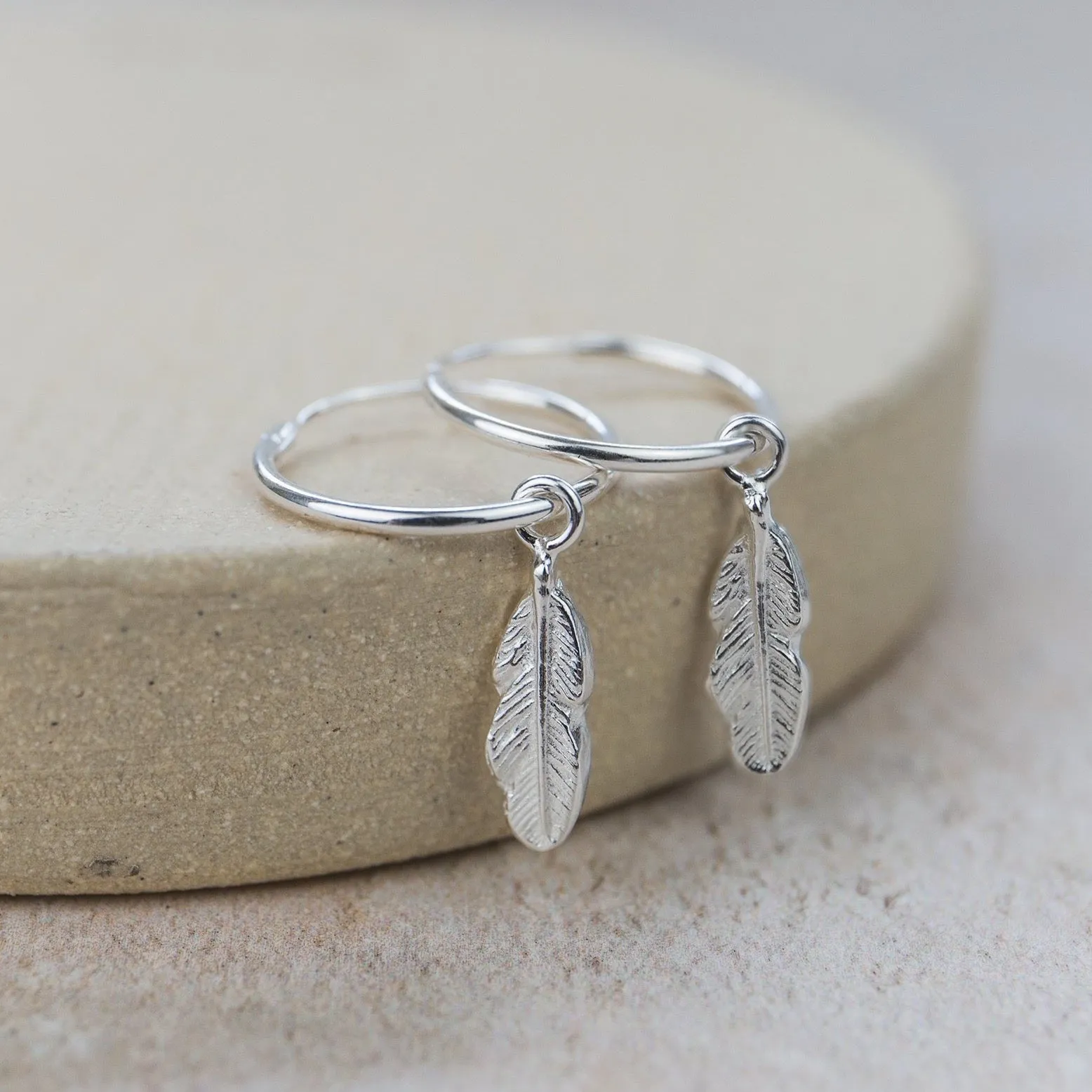 Sterling Silver Charm Hoops with Feathers