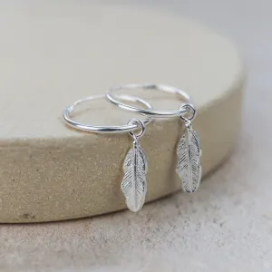 Sterling Silver Charm Hoops with Feathers
