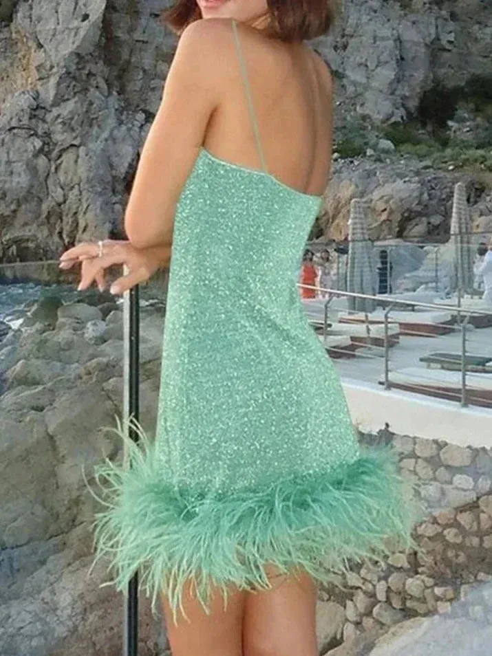Strapless Feather Mini Dress | Glitter Knit | Flirty & Fabulous