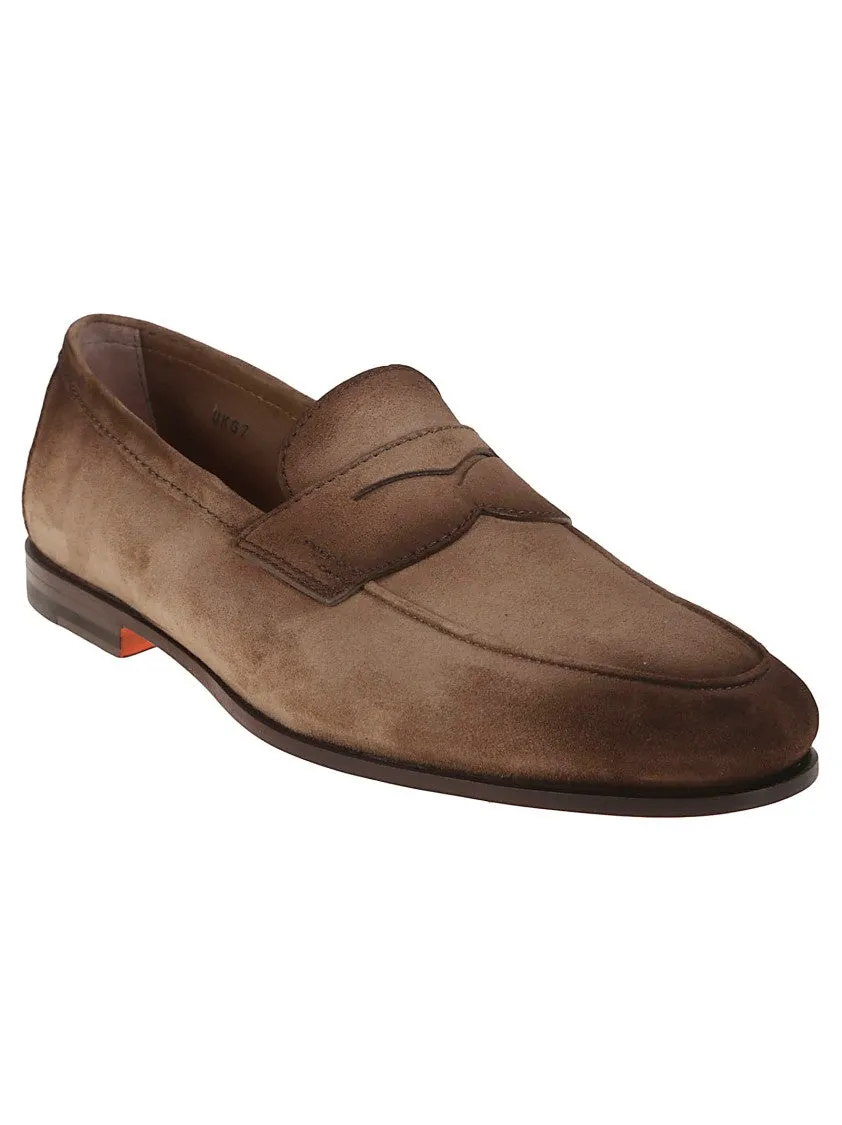 Suede Moccasins With Tapered Shape And Rubber Sole
