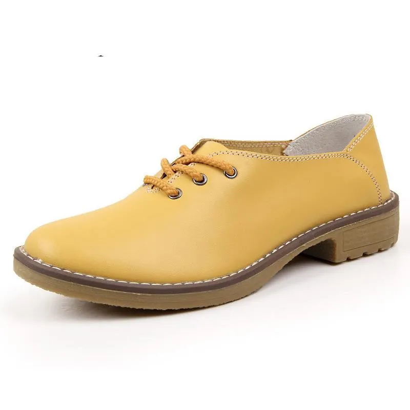 Summer Women Oxfords Genuine Leather Shoes Lace Up Flats Woman flat Ladies cow muscle good Zapatos Mujer J4358