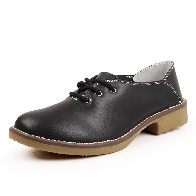 Summer Women Oxfords Genuine Leather Shoes Lace Up Flats Woman flat Ladies cow muscle good Zapatos Mujer J4358