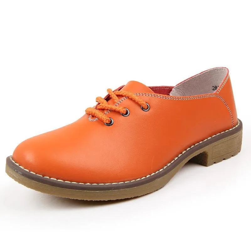 Summer Women Oxfords Genuine Leather Shoes Lace Up Flats Woman flat Ladies cow muscle good Zapatos Mujer J4358