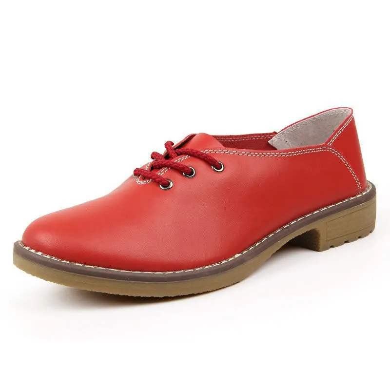 Summer Women Oxfords Genuine Leather Shoes Lace Up Flats Woman flat Ladies cow muscle good Zapatos Mujer J4358