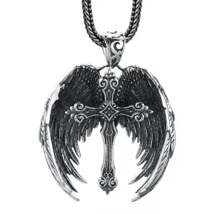 Vintage Cross Feather Wings Necklace