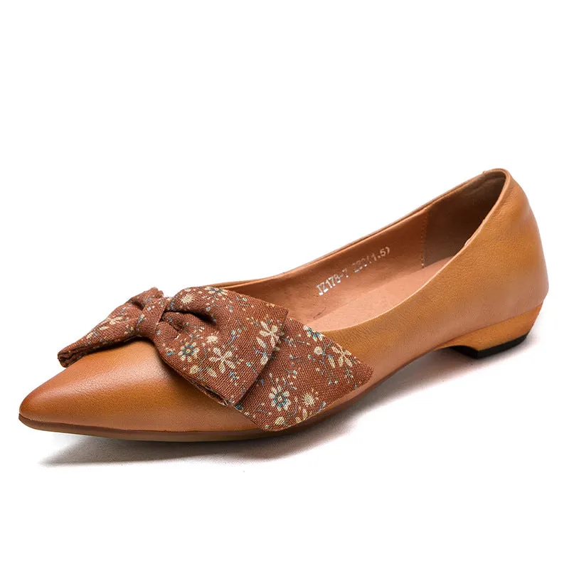 Women Casual Bowknot Leather Comfort Flats