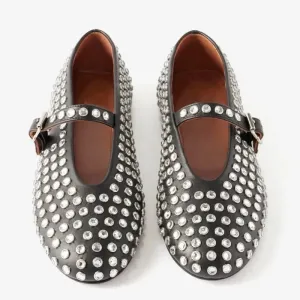 women flats Designer Loafers Shoes Diamond Rivet Mary Jane shoes Woman Stylish Studded Crystal Women Flat Ballet Lolita Shoes