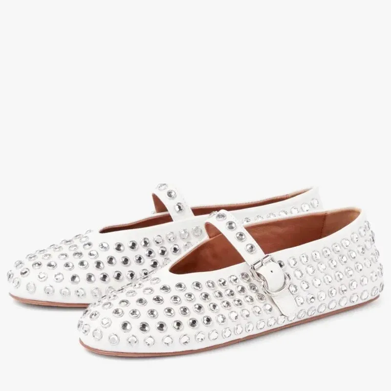 women flats Designer Loafers Shoes Diamond Rivet Mary Jane shoes Woman Stylish Studded Crystal Women Flat Ballet Lolita Shoes