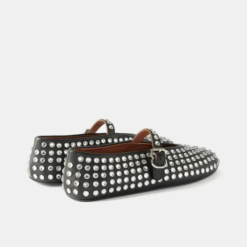 women flats Designer Loafers Shoes Diamond Rivet Mary Jane shoes Woman Stylish Studded Crystal Women Flat Ballet Lolita Shoes