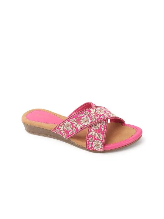 Women Woven Design Embroidered Open Toe Flats