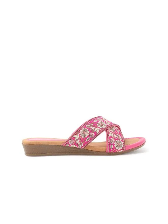 Women Woven Design Embroidered Open Toe Flats