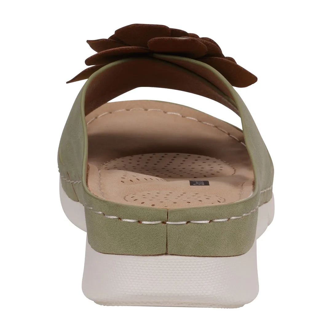 Women's Claire Green Flower Rosette Comfort Sandals