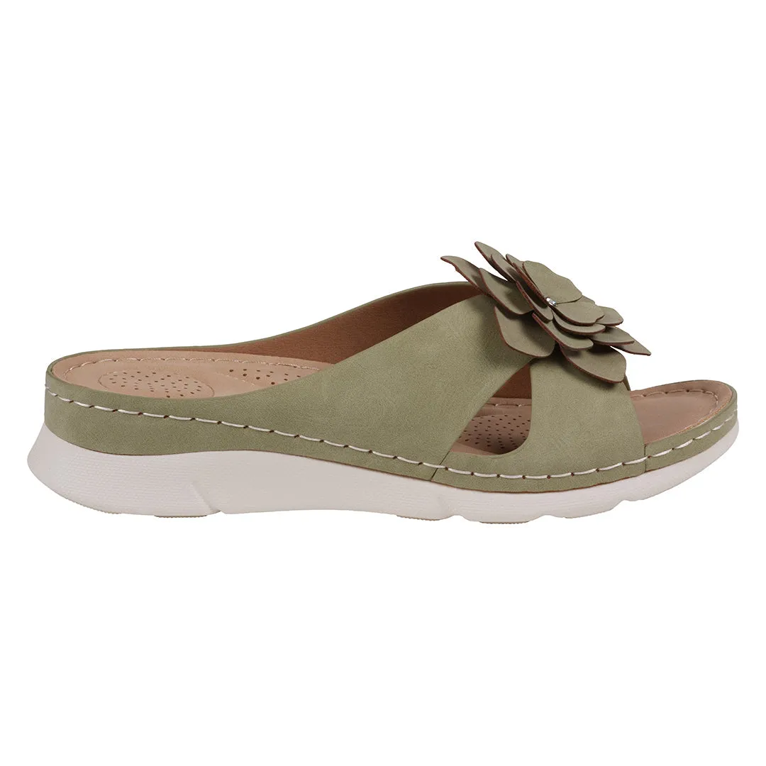 Women's Claire Green Flower Rosette Comfort Sandals